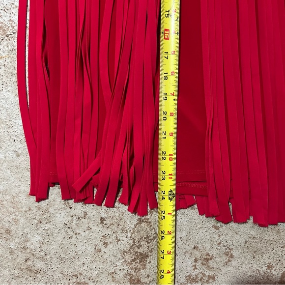 Lane Bryant Fringe Midi Skirt Sz 20 Red Back Lined Knee Length Western Cowgirl - Picture 7 of 14